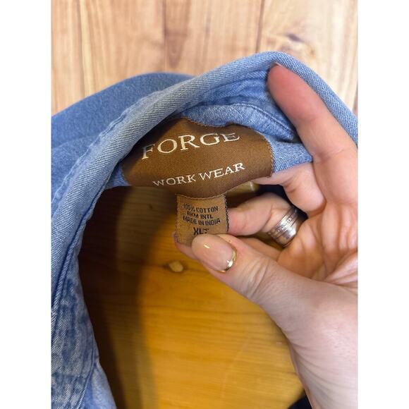 Forge Workwear Denim Button Down Shirt Pearl Snaps Men's Size XLT - Picture 4 of 7